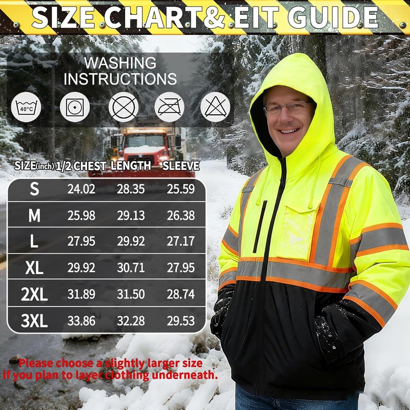 Wuple Store High Visibility Jacket, Class 3 Waterproof Safety Jacket for Men, Hi Vis Winter Jackets With Cold Weather, Safety Coats for Work Construction Yellow L - Image 5